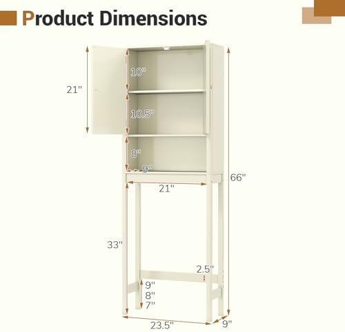 GIANTEX Over The Toilet Storage Cabinet, Bathroom Organizer w/Fluted Doors, Adjustable Shelf&Bottom Bar, Open Storage Cube, Space-Saving Above Toilet Storage Cabinet for Laundry (Cream White) - Image 2