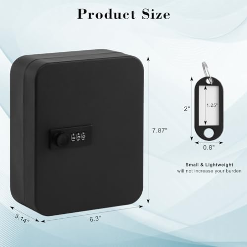 KYODOLED 20 Key Storage Lock Box with Code, Key Cabinet Organizer Wall Mount with Combination Lock, Hooks & Labels for Home, Office & Rental Properties, 7.87 x 6.3 x 3.14 in, Black - Image 4