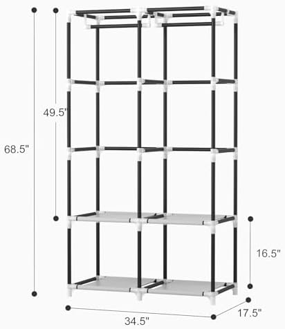 VTRIN Portable Closet Wardrobe Closet for Hanging Clothes with 4 Storage Shelves, 2 Hanging Rods and 6 Pockets, Stable and Easy Assembly Clothes Rack with Cover Free Standing Closet White - Image 3