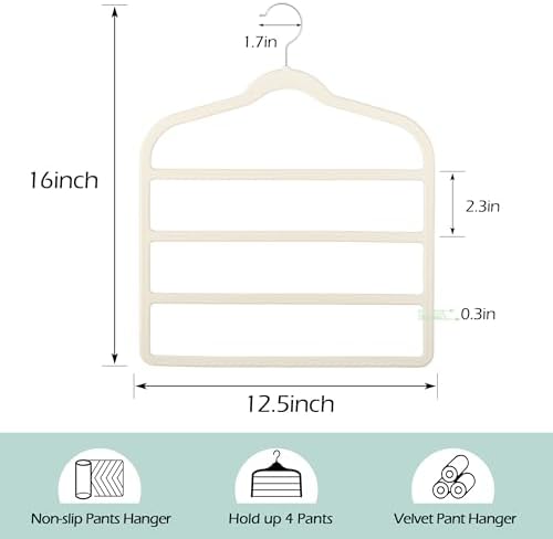 Velvet Pant Clothes Hanger Space Saving Non Slip Hanger Jean Slack Hangers | Multiple Velvet Hanger Closet Organizer Storage and Organization for Jeans,Scarf,Tie(3, Beige) - Image 6