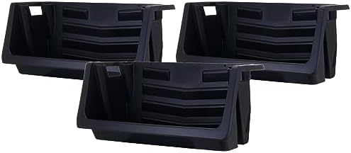 Mighty Tuff Heavy Duty Nesting Stack Bins, Pack of 3, Extra-Large Handles, Wide Front Opening, Interlocking, Stack Vertically, Holds Up to 100 Pounds, Black by MightyTuff