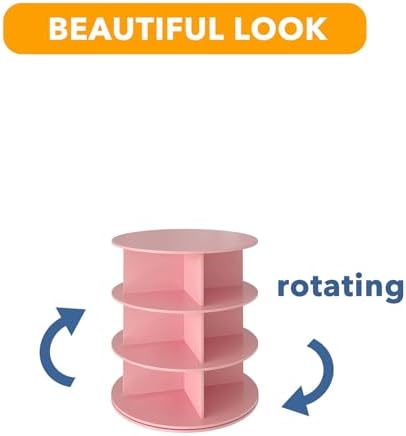SpaceAid 3 Tier Rotating Shoe Rack Tower, Spinning Shoe Display Lazy Susan, Revolving 360 Shoe Rack Storage Round Carousel, Vertical Handbag Rotate Shoes Closet Organization (3-Tier Pink) - Image 7