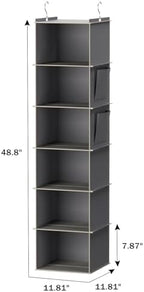 YOUDENOVA Hanging Closet Organizer and Storage, 6-Shelf, 2 Packs, Grey | Breathable Fabric, 2 Side Pockets, Clothes Organizer, Hanging Shelves, Closet Storage, College Dorm Room Essentials for Guys - Image 3