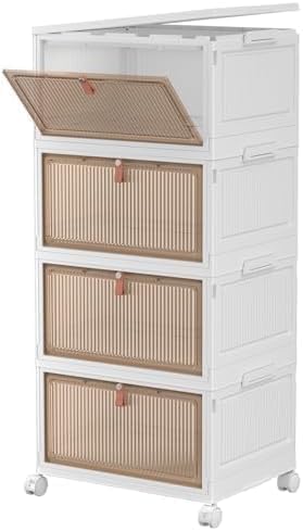 CTSNSLH 4 Tier Plastic Storage Bins with Lid 32QT - Stackable Storage Bins | Organizers and Storage with Wheels, Plastic Storage Cabinet Organization and Storage for Living Room,Office,Dorm by CTSNSLH