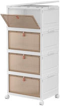 CTSNSLH 4 Tier Plastic Storage Bins with Lid 32QT - Stackable Storage Bins | Organizers and Storage with Wheels, Plastic Storage Cabinet Organization and Storage for Living Room,Office,Dorm by CTSNSLH