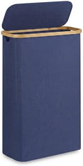 Slim Laundry Basket,60L Laundry Hamper with Lid, Tall Hamper for Laundry,Dirty Cloth Hamper with Bamboo Handle for Toys,Towels, Clothes Organizing, Navy Blue by Merkisa