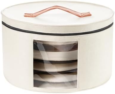 HEAVYWOOD Hat Box for Women Storage Travel Felt Hat Case for Wide-Brim Cowboy Hat Storage Foldable Organizer for Closet Large Round Hat Carrier with Portable Handle (White) by HEAVYWOOD
