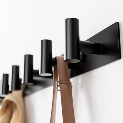 Black Wall Mounted Coat Rack – 5 T-Shaped Hooks on 16.5" Rail, (1 Pack) by GWAAZXGZ