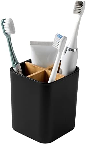 Bamboo Toothbrush Holder for Bathrooms Toothpaste Organizer - Black by Heagoale