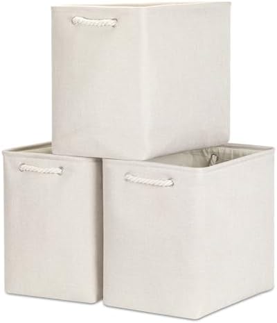 Bidtakay Extra Large Storage Baskets for Organizing Clothes Storage Bins 3 Pack Fabric Storage Bins for Shelves Linen Collapsible Organizer for Closet-Light Biege by BidtakayBaskets