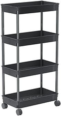 Sooyee 4 Tier Wide Storage Cart, Mobile Shelving Unit Organizer, Black by Sooyee