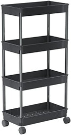 Sooyee 4 Tier Wide Storage Cart, Mobile Shelving Unit Organizer, Black by Sooyee