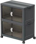 Collapsible Storage Bins with Lids and Front Doors, Heavy-Duty Stackable Plastic Organizers, Folding Utility Storage Boxes for Garage, Office, Pantry and Home (2, Dark Grey, 9 Gal/Rack) by Unknown