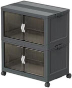Collapsible Storage Bins with Lids and Front Doors, Heavy-Duty Stackable Plastic Organizers, Folding Utility Storage Boxes for Garage, Office, Pantry and Home (2, Dark Grey, 9 Gal/Rack) by Unknown