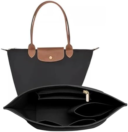LOUKAYCCI Felt Purse Organizer Insert for Longchamp Le Pliage M Handbag Insert (Medium, Black) by LOUKAYCCIPREMIUMBRAND