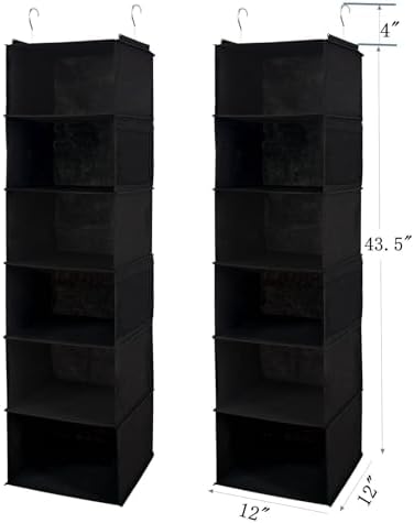 BrilliantJo 6 Shelves Hanging Closet Organizer, 2 Pack Hanging Storage with 4 Side Pockets for Clothes Shoes, 43.5"x12"x12"(Black) - Image 3