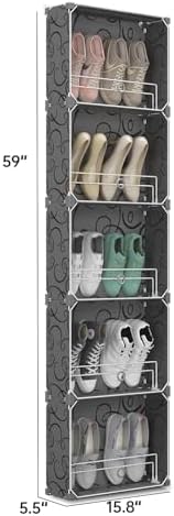 MAGINELS 5 Tier Shoe Rack Organizer with Cover, Slim Shoe Storage Cabinet, Behind The Door, Narrow Shoe Shelf for Closet, entryway, Black - Image 2