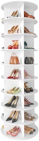 SpaceAid 9 Tier Rotating Shoe Rack Tower, Spinning Shoe Display Lazy Susan, Revolving 360 Shoe Rack Storage Round Carousel, Vertical Handbag Rotate Shoes Closet Organization (9-Tier White) by SpaceAid
