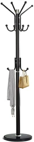 Kertnic Modern Coat Rack Freestanding with Natural Marble Base & Sturdy Metal Frame, 11 Hooks Hall Tree for Jackets, Hats, Bags, Entryway Organizer for Bedroom, Living Room, Closet (11 hooks-Black) by Kertnic