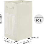 Chrislley Rolling Laundry Basket, 90L Foldable Laundry Hamper with Wheels - Image 2