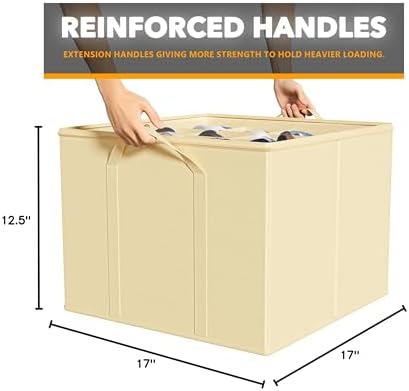 SpaceAid Shoe Organizer for Closet, 2 Pack Foldable Shoe Storage Containers Baskets Boxes Bins w/Adjustable Dividers, Fits 16-32 Pairs, Beige - Image 7