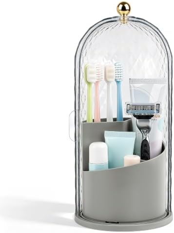 Toothbrush Holder with Cover for Bathroom Countertop, Organizer, Gray by rejomiik