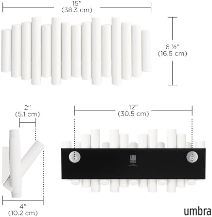 Umbra Picket Coat Rack, Wall Mount 5 Flip-Down Coat Hooks, White - Image 3