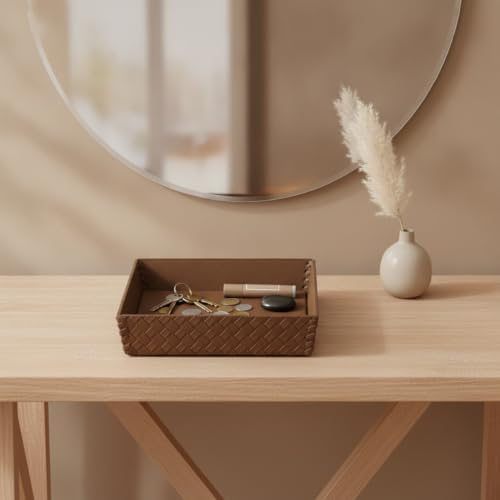 6.3 Inch Square PU Leather Catchall Tray for Keys, Jewelry & Decor - Modern Storage Organizer for Entryway, Vanity, Nightstand (1 Pack) - Image 3