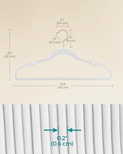 SONGMICS Velvet Hangers 50 Pack, Non-Slip Clothes Hangers, Space-Saving | Suit Hangers with Shoulder Notches, Pants Bar, 360° Swivel Hook, for Closet, Cloud White, BREANNA Collection UCRF029W05 - Image 6