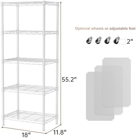 SINGAYE 5 Small Wire Shelves Kitchen Pantry Close Home Organizers and Storage Bathroom Shelf Laundry Room Organization Adjustable Book Metal Garage Shelving Unit - Image 3