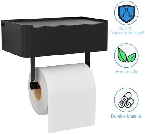 JUYSON Toilet Paper Holder with Shelf, Flushable Wipes Dispenser Fits for Bathroom Wipe Storage, Keep Your Wipes Hidden Out of Sight - SUS304 Stainless Steel Wall Mount Organizer (Matte Black) - Image 5