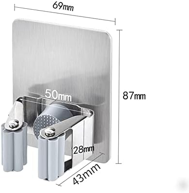 HANZE 4 Pack Stainless Steel Mop Broom Holder Organizer, Self Adhesive Wall Mounted Mop Organizer Storage Rack Clip for Kitchen Bathroom and Garage (Rectangle, Large) - Image 5