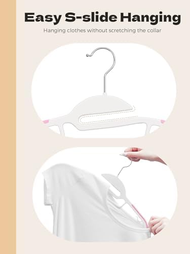 HOUSE DAY Slim Plastic Hangers with Non Slip Rubber Pads, 100 Pack, Pink | Space saving closet organizer, heavy duty S-shape, rubber grip pads help keep shirts, suits, coats, pants, skirts in place - Image 6