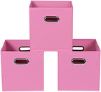 Fabric storage bins Cubes, Fabric Cube Organizer with Handle, Foldable Cube Bins for Cloth or Accessary Storage, 11x11x11, Set of 3, (Pink) by Yunkeeper