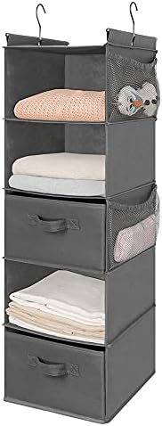 MAX Houser 5 Tier Shelf Hanging Closet Organizer, Cloth Hanging Shelf with 2 Sturdy Hooks for Storage, Foldable (Grey-D2) - Image 4