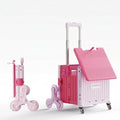 Foldable Utility Cart with Stair Climbing Wheels, Collapsible Rolling Crate with Telescoping Handle, Folding Shopping Trolley Handcart Grocery Book File Tool Teacher Storage Basket (Pink, 8 Wheels) by Gorocking
