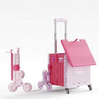 Foldable Utility Cart with Stair Climbing Wheels, Collapsible Rolling Crate with Telescoping Handle, Folding Shopping Trolley Handcart Grocery Book File Tool Teacher Storage Basket (Pink, 8 Wheels) by Gorocking