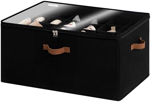 StorageWorks 24-Pair Large Shoe Organizer Box, Adjustable Dividers, Black by StorageWorks
