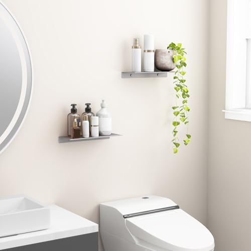 Danpoo 12 inch Gray Metal Floating Shelves for Wall Organizer & Storage, Display Shelves for Bathroom, Living Room, Kitchen, Bedroom(2-Pack) - Image 5