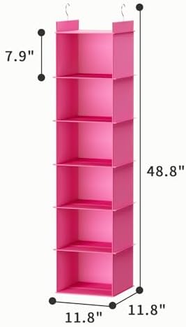 YOUDENOVA Hanging Closet Organizer, Closet Organizers and Storage, Pink | 6-Shelf Hanging Clothes Organizer with Waterproof Oxford Fabric, Ideal for Dorm Room Essentials, Clothes & Shoes - Image 3