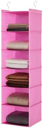 MAX Houser 6-Shelf Hanging Closet Organizer with 2 Sturdy Hooks, Pink | Dorm Room Essentials with 2 sturdy hooks, foldable lightweight fabric closet storage, space-saving design for Bedroom by MAXHouser