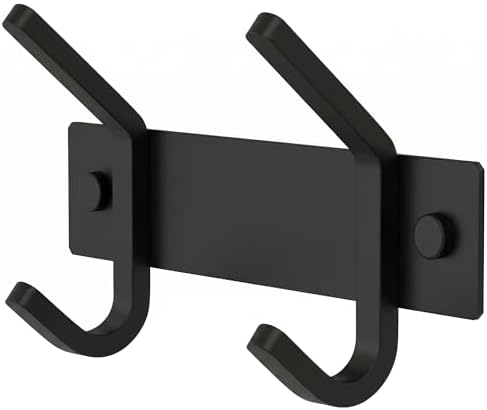Coat Rack Wall Mount – 6 Inch Stainless Steel Small Hook Rail with 2 Double Coat Hooks for Hanging – Wall Mounted Entryway Organizer for Coats, Hats, Bags, Towels, Robes, Bedroom or Bathroom - Black by SAYONEYES