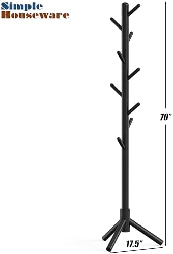 Simple Houseware Wooden Coat Rack Stand, Hall Tree with 9 Hooks, Black - Image 2