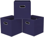 Black Foldable Storage Cubes Bins, Fabric Storage Box Cubes Organizer Baskets with Dual Handles for Home Organizer,Set of 3,(Navy Blue) by HEAYEEG