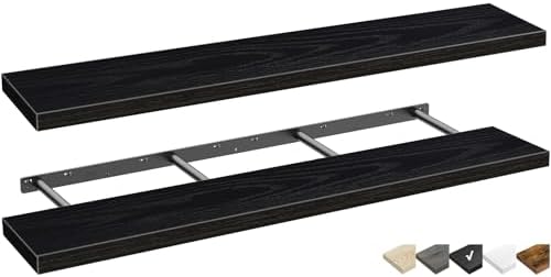 QEEIG Floating Shelves for Wall 55.1" Extra Long - Wall Mounted Shelf Bathroom Kitchen Living Room Bedroom Farmhouse Home Decor Display Bookshelf Large 55.1 x 9.3 inch Set of 2, Black (008-140B) by QEEIG