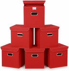 Closet Organizers Fabric Storage Bins With Lids Collapsible Cube Storage Organizer Basket With Handles,Storage Boxes for Clothes Storage,Office,Laundry,Shelves,6 Pack,（Red） by SEVENDOME