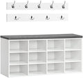 HOOBRO Shoe Storage Bench with Cushion, 39.4" L Entryway Bench with 12 Cubbies, Entryway Hall Tree with Storage, Cubby Shoe Rack Bench with Coat Rack for Hallway, Holds up to 330 lb, White WT112HX01 by HOOBRO