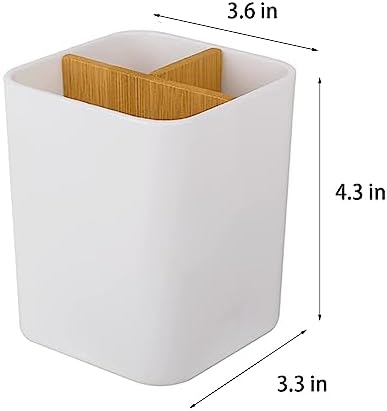 Bamboo Toothbrush Holder for Bathrooms Toothpaste Organizer - White - Image 6