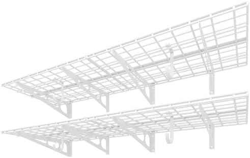 FLEXIMOUNTS 2-Pack 2x6ft Garage Shelving with Hooks, 1400lbs Load, White by FLEXIMOUNTS