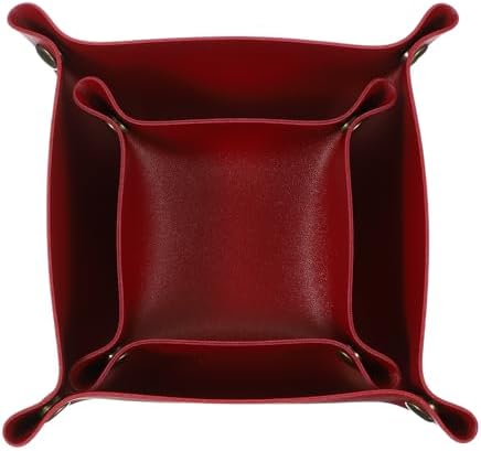 uxcell 2 Pcs Valet Tray for Women and Men, PU Leather Jewelry Tray Entryway Table Bedside Nightstand Catchall Storage Organizer for Jewelry Key Coin Watch Wallet(Square, Dark Red) by uxcell